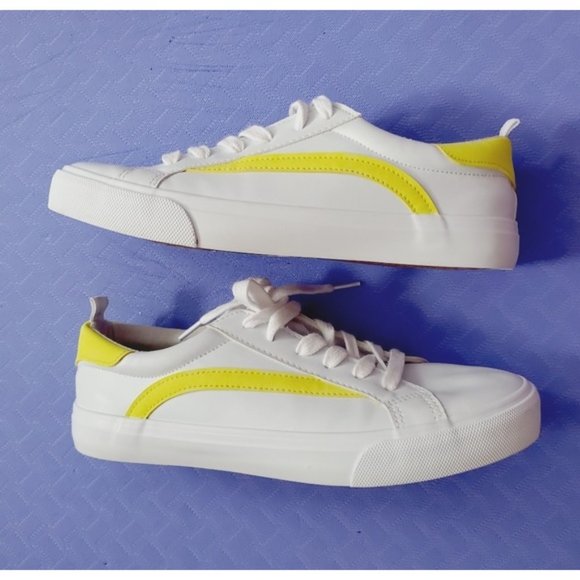 White and Yellow striped Sneakers - Picture 2 of 10